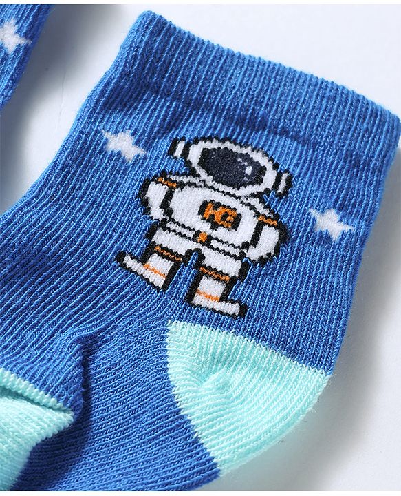 Cute Walk by Babyhug Knit Ankle Length Antibacterial Socks With Space Theme Design Pack Of 3 -Blue