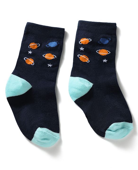 Cute Walk by Babyhug Knit Ankle Length Antibacterial Socks With Space Theme Design Pack Of 3 -Blue