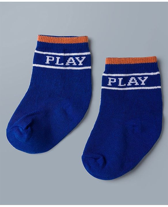 Cute Walk by Babyhug Knit Ankle Length Antibacterial Socks with Stripes - Navy Blue & White