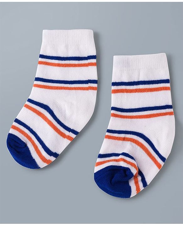 Cute Walk by Babyhug Knit Ankle Length Antibacterial Socks with Stripes - Navy Blue & White