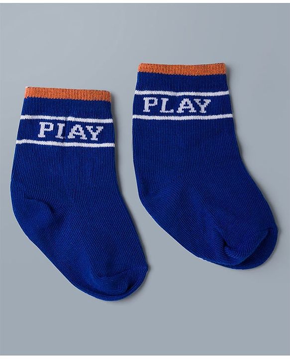 Cute Walk by Babyhug Knit Ankle Length Antibacterial Socks with Stripes - Navy Blue & White