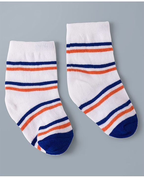 Cute Walk by Babyhug Knit Ankle Length Antibacterial Socks with Stripes - Navy Blue & White