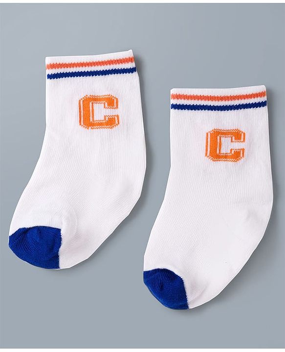 Cute Walk by Babyhug Knit Ankle Length Antibacterial Socks with Stripes - Navy Blue & White