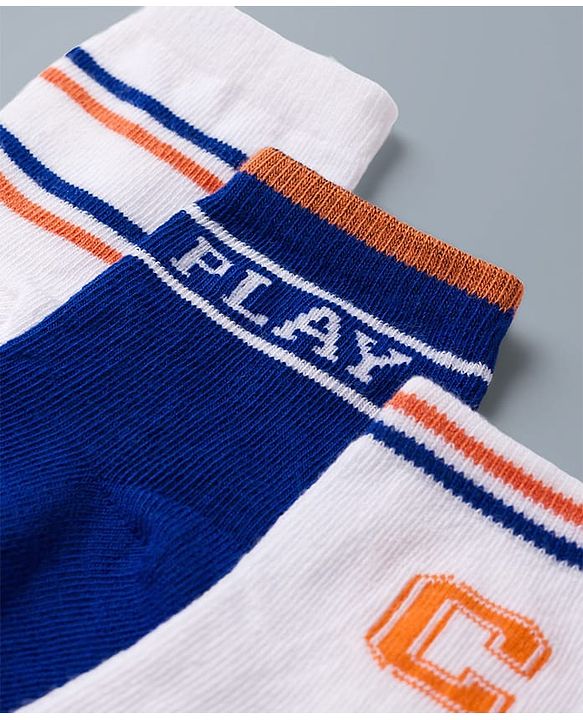Cute Walk by Babyhug Knit Ankle Length Antibacterial Socks with Stripes - Navy Blue & White