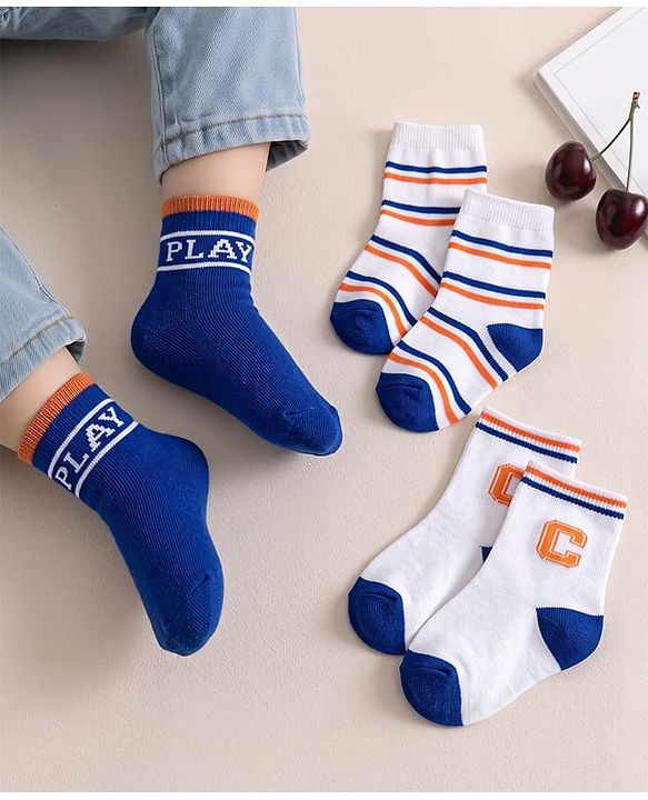 Cute Walk by Babyhug Knit Ankle Length Antibacterial Socks with Stripes - Navy Blue & White