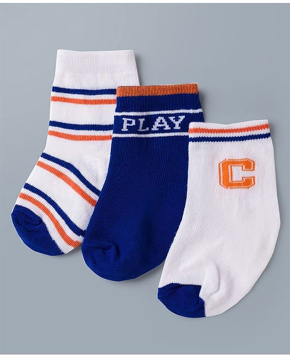 Cute Walk by Babyhug Knit Ankle Length Antibacterial Socks with Stripes - Navy Blue & White