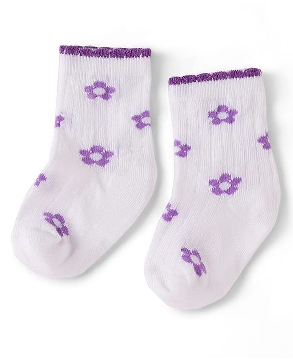 Cute Walk by Babyhug Knit Ankle Length Antibacterial Socks with Floral Design - Pink & Yellow