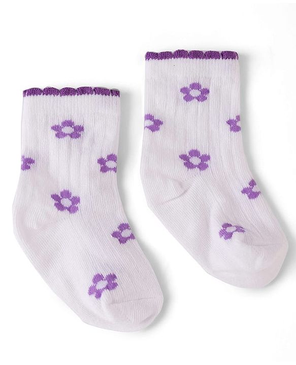 Cute Walk by Babyhug Knit Ankle Length Antibacterial Socks with Floral Design - Pink & Yellow