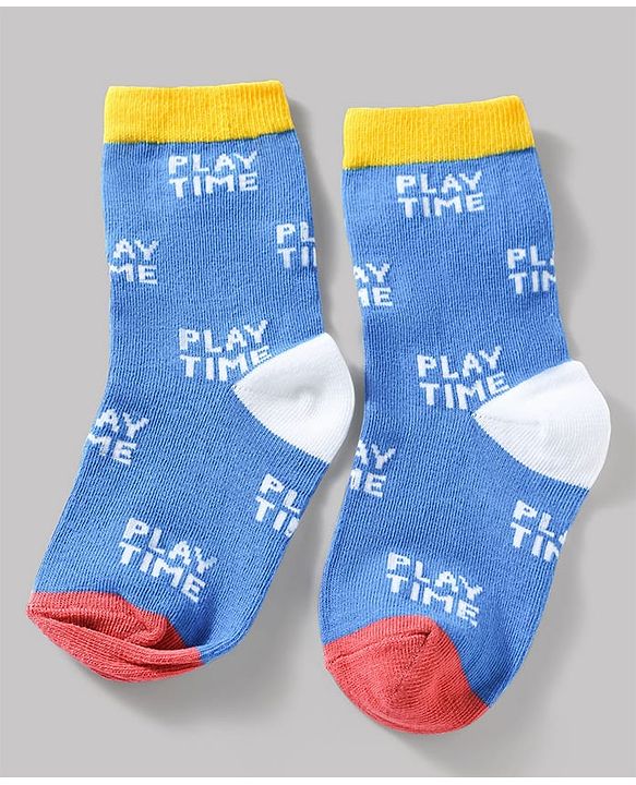 Cute Walk by Babyhug Knit Ankle Length Antibacterial Socks With Striped & Text Design Pack Of 3 - Blue & White