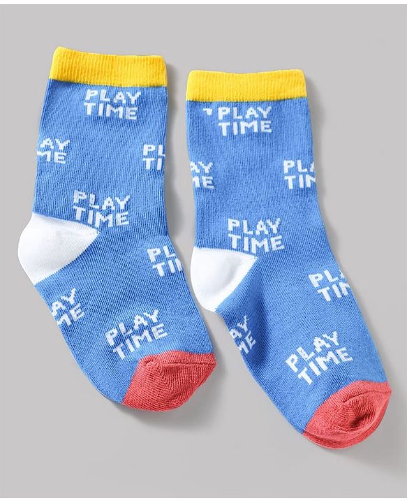 Cute Walk by Babyhug Knit Ankle Length Antibacterial Socks With Striped & Text Design Pack Of 3 - Blue & White