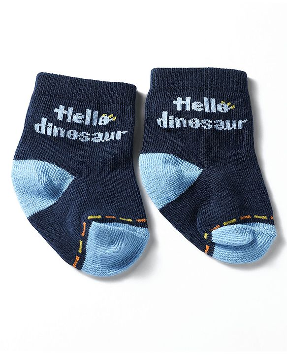 Cute Walk by Babyhug Knit Ankle Length Antibacterial Socks with Dino Design Pack of 3 - Navy & White