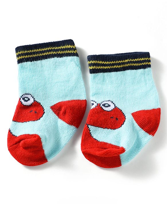 Cute Walk by Babyhug Knit Ankle Length Antibacterial Socks with Dino Design Pack of 3 - Navy & White