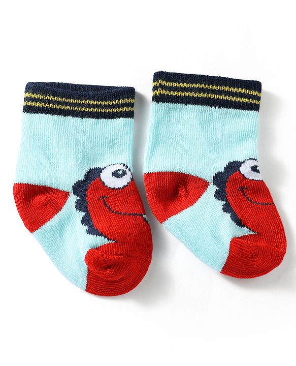 Cute Walk by Babyhug Knit Ankle Length Antibacterial Socks with Dino Design Pack of 3 - Navy & White