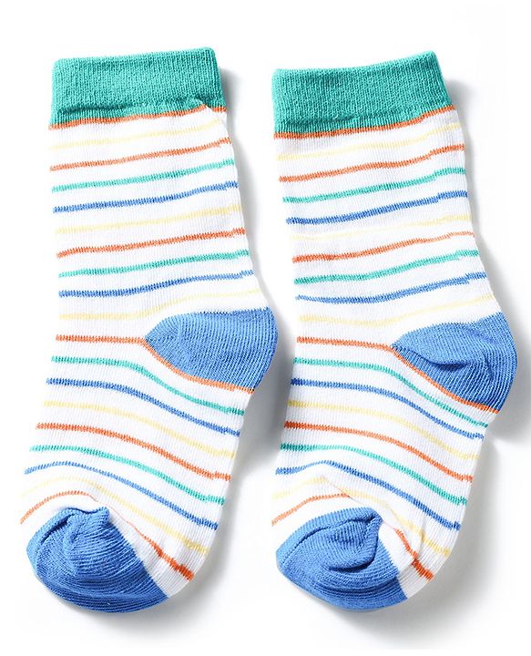Cute Walk by Babyhug Knit Ankle Length Antibacterial Socks With Striped & Text Design Pack Of 3 - Blue & White