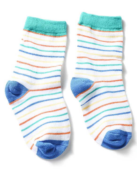 Cute Walk by Babyhug Knit Ankle Length Antibacterial Socks With Striped & Text Design Pack Of 3 - Blue & White