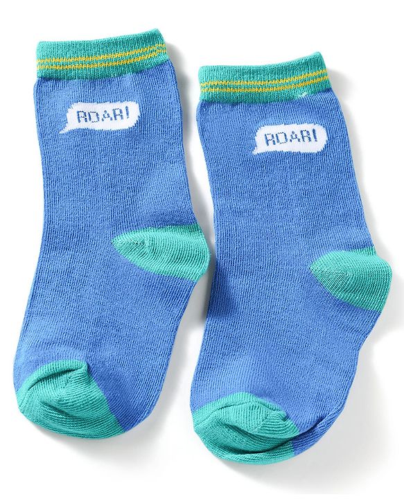 Cute Walk by Babyhug Knit Ankle Length Antibacterial Socks With Striped & Text Design Pack Of 3 - Blue & White
