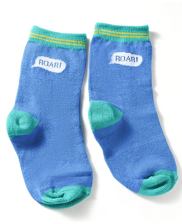 Cute Walk by Babyhug Knit Ankle Length Antibacterial Socks With Striped & Text Design Pack Of 3 - Blue & White