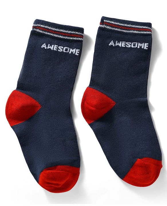 Cute Walk by Babyhug Knit Ankle Length Antibacterial Socks With Striped & Bear Design Pack Of 3 - Navy & White