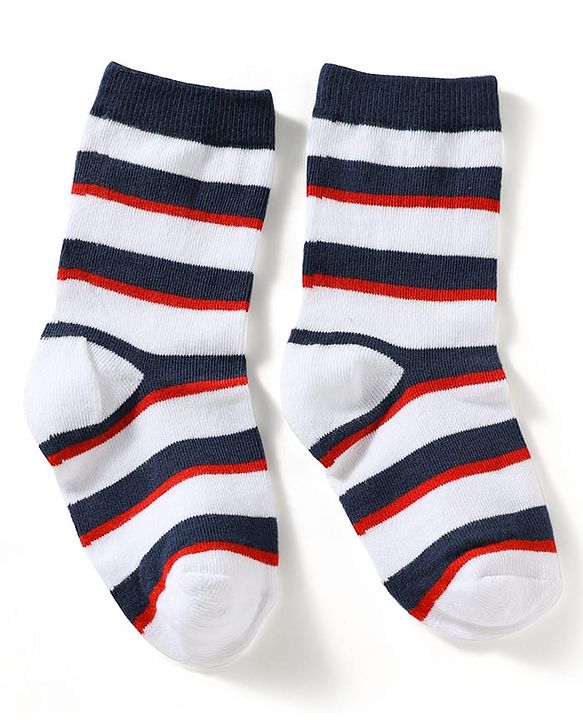 Cute Walk by Babyhug Knit Ankle Length Antibacterial Socks With Striped & Bear Design Pack Of 3 - Navy & White