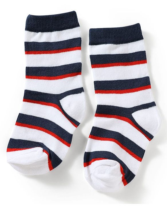 Cute Walk by Babyhug Knit Ankle Length Antibacterial Socks With Striped & Bear Design Pack Of 3 - Navy & White