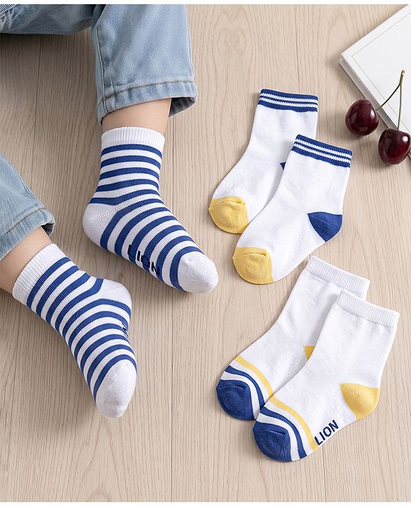 Cute Walk by Babyhug Knit Ankle Length Antibacterial Socks With Stripes Pack Of 3 - Navy & White