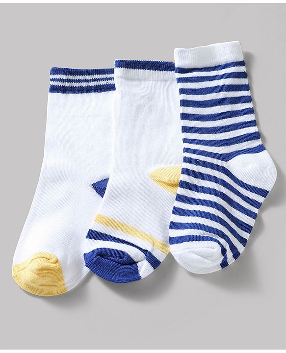 Cute Walk by Babyhug Knit Ankle Length Antibacterial Socks With Stripes Pack Of 3 - Navy & White