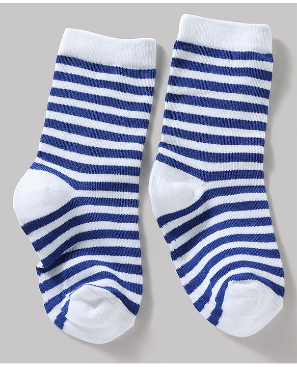 Cute Walk by Babyhug Knit Ankle Length Antibacterial Socks With Stripes Pack Of 3 - Navy & White