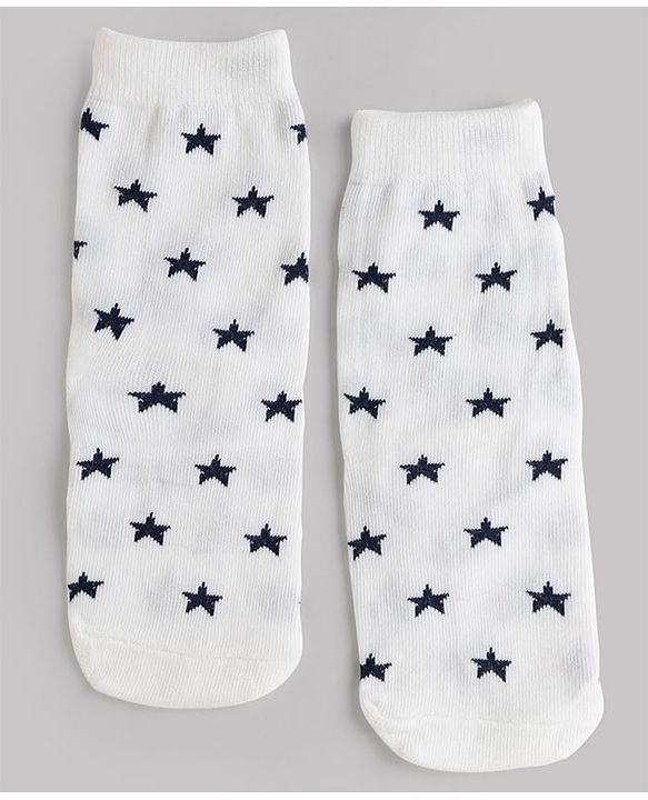 Cute Walk by Babyhug Knit Ankle Length Antibacterial Socks With Stripes & Star Design Pack Of 3 - Navy & White