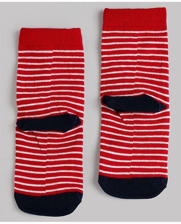 Cute Walk by Babyhug Knit Ankle Length Antibacterial Socks With Stripes & Star Design Pack Of 3 - Navy & White