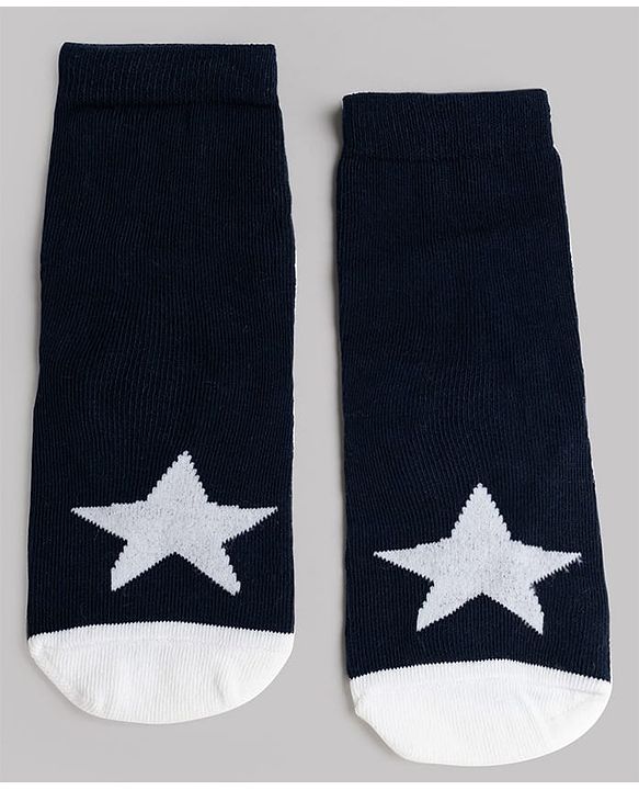 Cute Walk by Babyhug Knit Ankle Length Antibacterial Socks With Stripes & Star Design Pack Of 3 - Navy & White