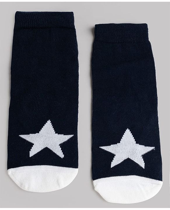 Cute Walk by Babyhug Knit Ankle Length Antibacterial Socks With Stripes & Star Design Pack Of 3 - Navy & White