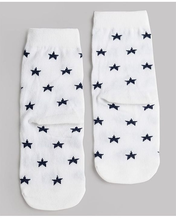 Cute Walk by Babyhug Knit Ankle Length Antibacterial Socks With Stripes & Star Design Pack Of 3 - Navy & White