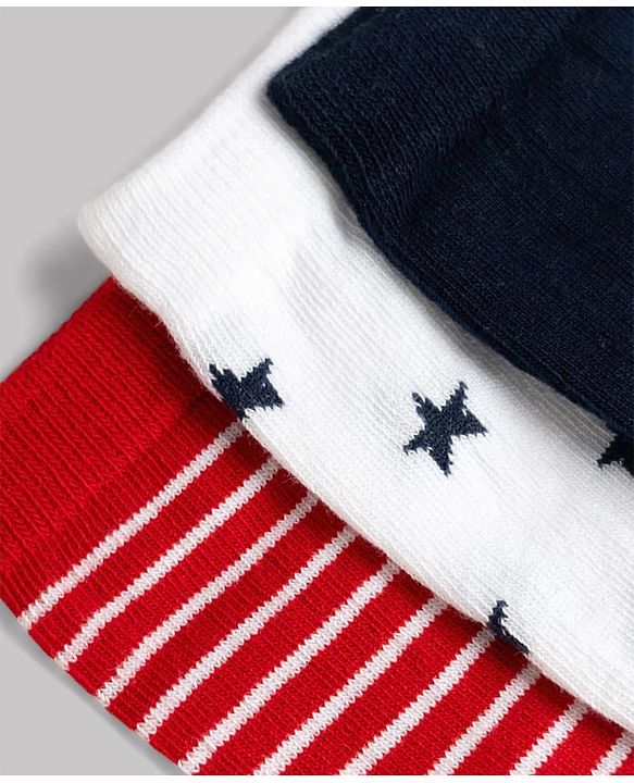 Cute Walk by Babyhug Knit Ankle Length Antibacterial Socks With Stripes & Star Design Pack Of 3 - Navy & White