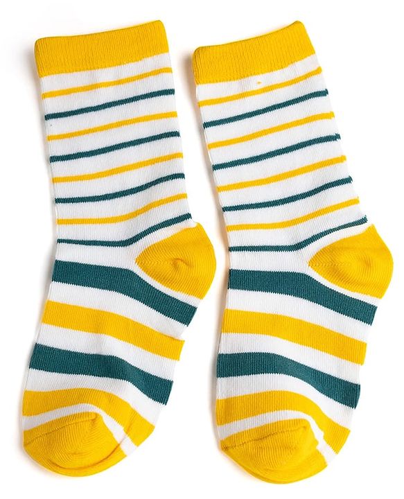 Cute Walk by Babyhug Knit Ankle Length Antibacterial Socks With Stripes & Bear Design Pack Of 3 - Navy & Yellow