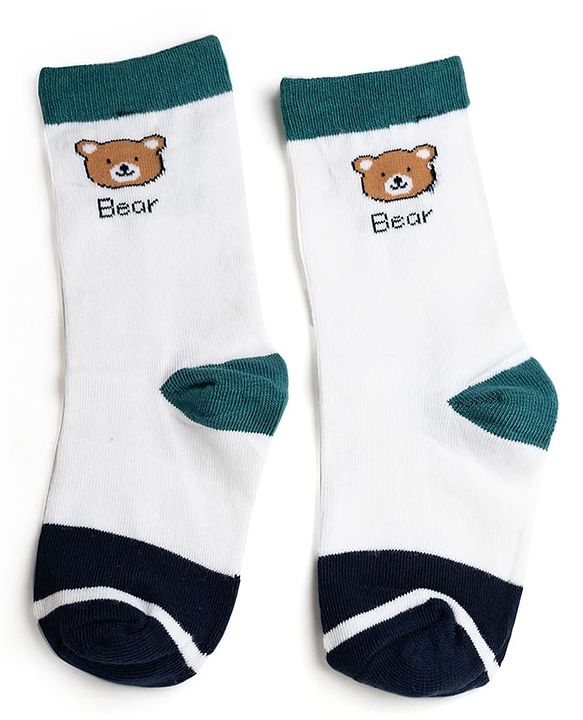 Cute Walk by Babyhug Knit Ankle Length Antibacterial Socks With Stripes & Bear Design Pack Of 3 - Navy & Yellow