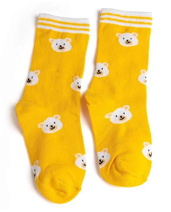 Cute Walk by Babyhug Knit Ankle Length Antibacterial Socks With Stripes & Bear Design Pack Of 3 - Navy & Yellow