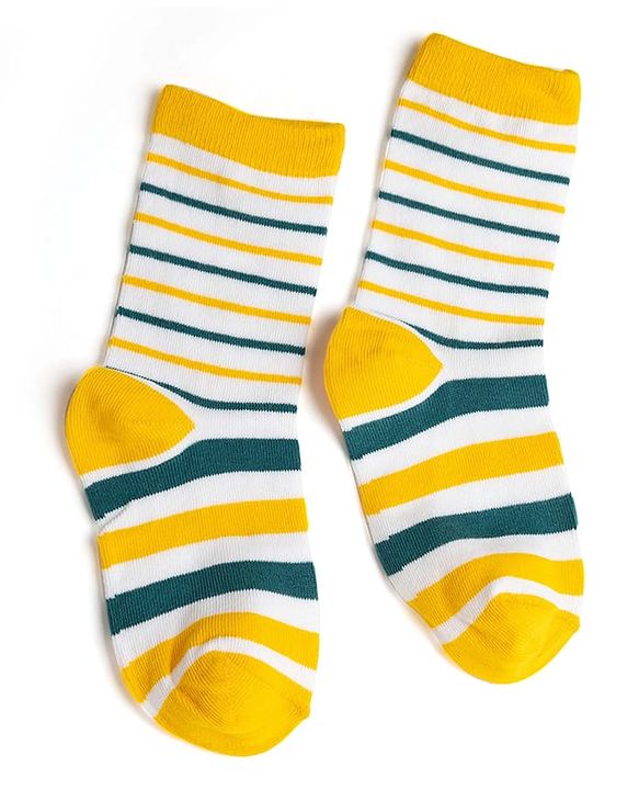Cute Walk by Babyhug Knit Ankle Length Antibacterial Socks With Stripes & Bear Design Pack Of 3 - Navy & Yellow