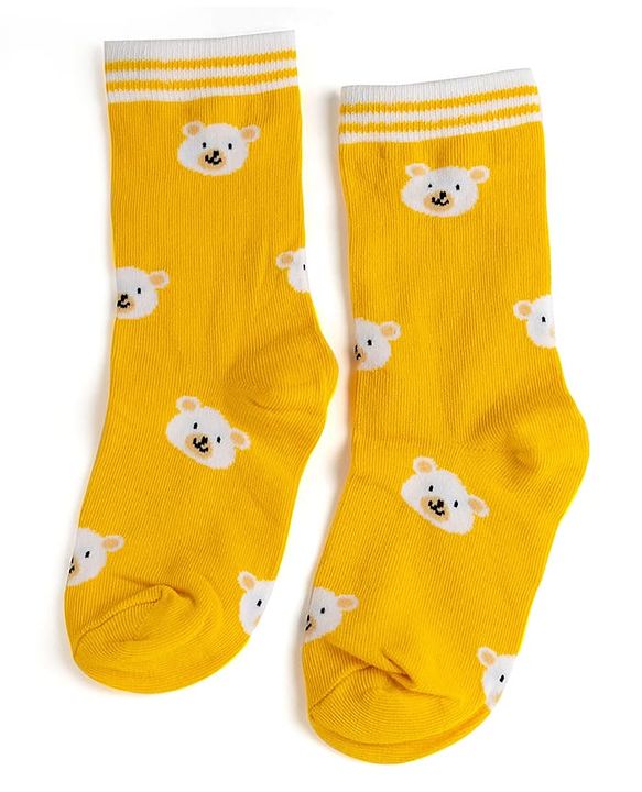Cute Walk by Babyhug Knit Ankle Length Antibacterial Socks With Stripes & Bear Design Pack Of 3 - Navy & Yellow