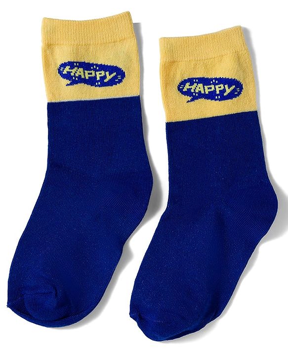 Cute Walk by Babyhug Knit Ankle Length Antibacterial Socks with Stripe & Text Design Pack of 3 - Navy & Yellow