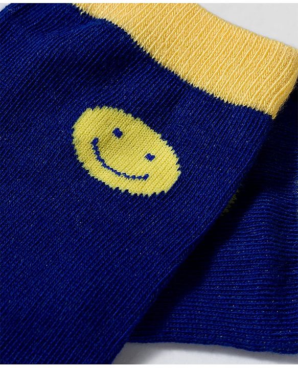Cute Walk by Babyhug Knit Ankle Length Antibacterial Socks with Stripe & Text Design Pack of 3 - Navy & Yellow