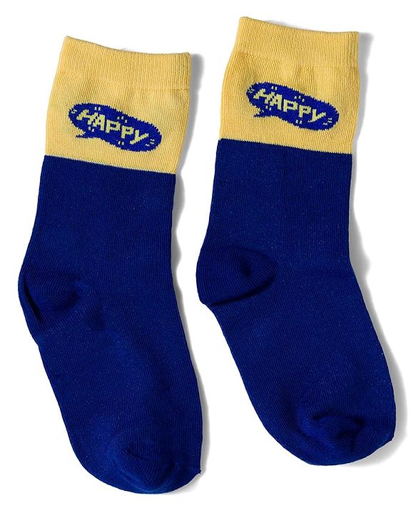 Cute Walk by Babyhug Knit Ankle Length Antibacterial Socks with Stripe & Text Design Pack of 3 - Navy & Yellow