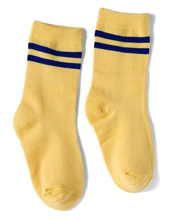 Cute Walk by Babyhug Knit Ankle Length Antibacterial Socks with Stripe & Text Design Pack of 3 - Navy & Yellow