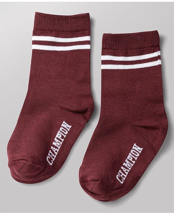 Cute Walk by Babyhug Non Terry Knit Anti-bacterial Ankle Length Striped Socks With Text Design Pack of 3 - Black, White & Maroon
