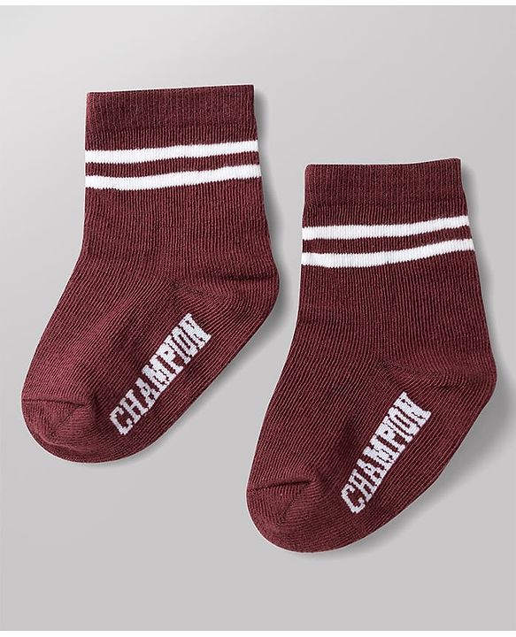 Cute Walk by Babyhug Non Terry Knit Anti-bacterial Ankle Length Striped Socks With Text Design Pack of 3 - Black, White & Maroon