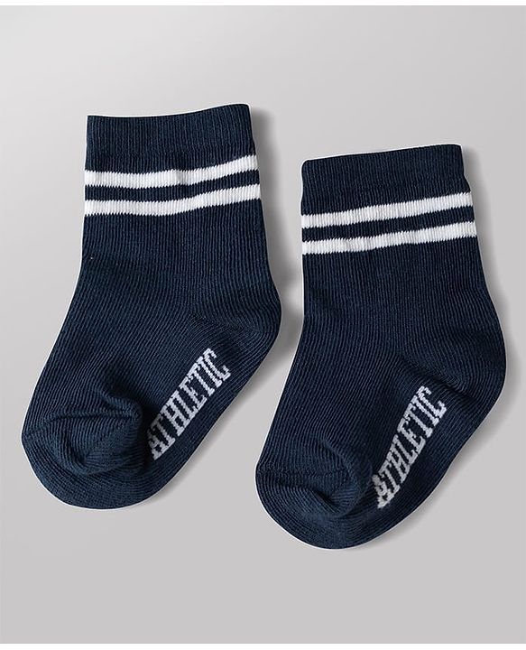 Cute Walk by Babyhug Non Terry Knit Anti-bacterial Ankle Length Striped Socks With Text Design Pack of 3 - Black, White & Maroon