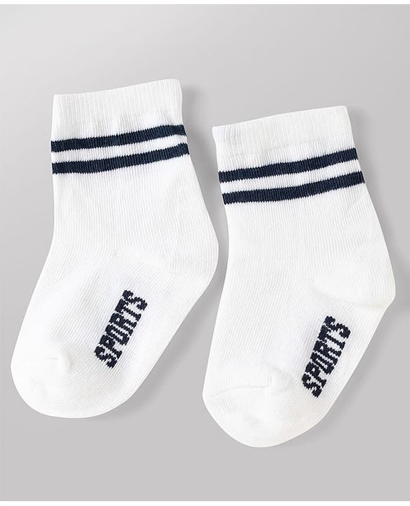 Cute Walk by Babyhug Non Terry Knit Anti-bacterial Ankle Length Striped Socks With Text Design Pack of 3 - Black, White & Maroon