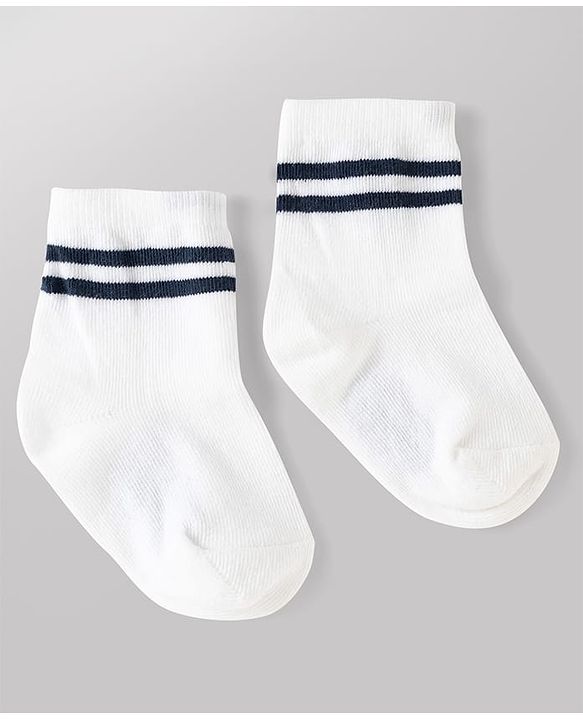 Cute Walk by Babyhug Non Terry Knit Anti-bacterial Ankle Length Striped Socks With Text Design Pack of 3 - Black, White & Maroon
