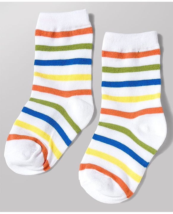 Cute Walk by Babyhug Knit Ankle Length Antibacterial Socks with Stripe & Star Design Pack of 3 - White & Orange