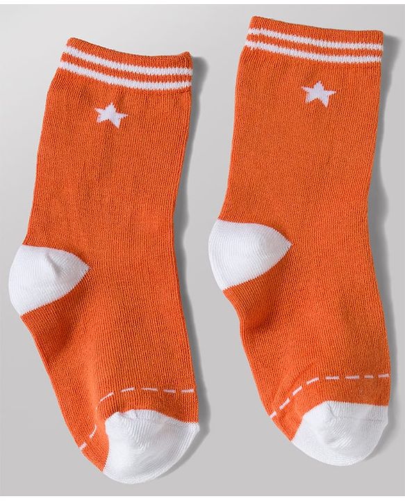 Cute Walk by Babyhug Knit Ankle Length Antibacterial Socks with Stripe & Star Design Pack of 3 - White & Orange