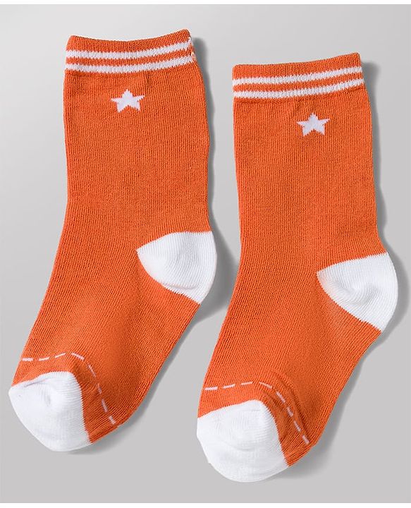Cute Walk by Babyhug Knit Ankle Length Antibacterial Socks with Stripe & Star Design Pack of 3 - White & Orange